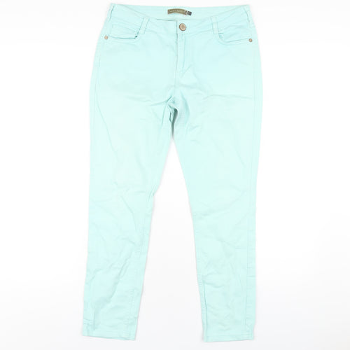 Mint Velvet Womens Green Cotton Skinny Jeans Size 12 L28 in Regular Zip