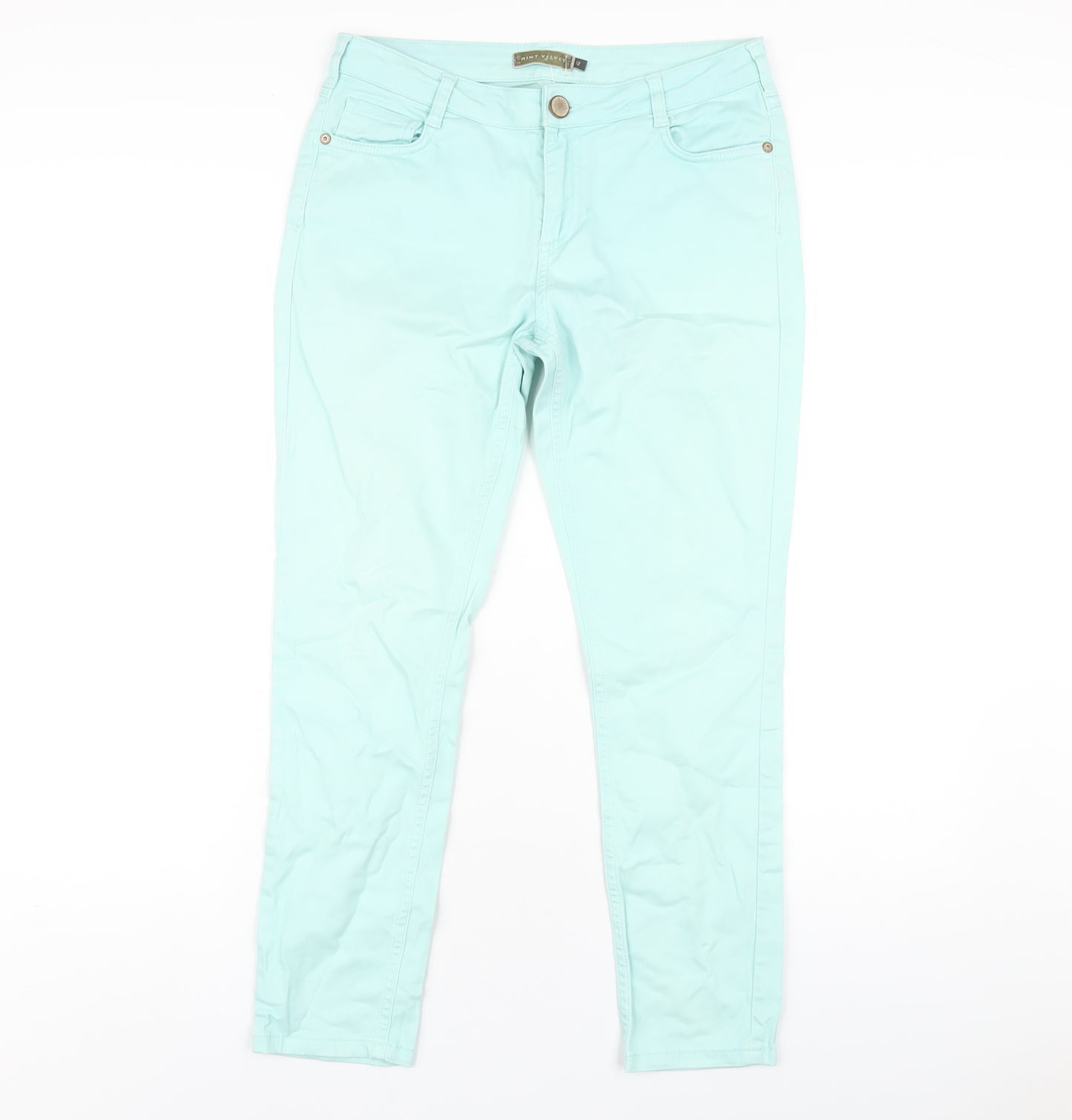 Mint Velvet Womens Green Cotton Skinny Jeans Size 12 L28 in Regular Zip
