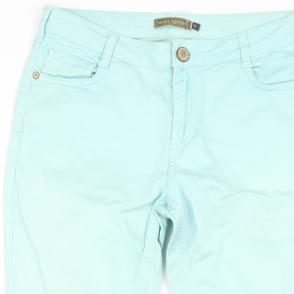 Mint Velvet Womens Green Cotton Skinny Jeans Size 12 L28 in Regular Zip
