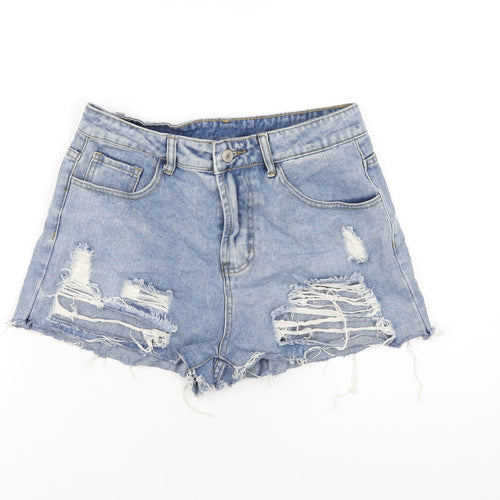 SheIn Womens Blue Cotton Cut-Off Shorts Size M Regular Zip - Distressed