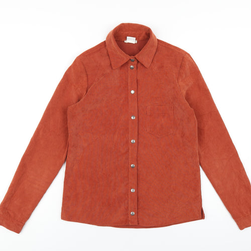 Cooperative Womens Orange Polyester Basic Button-Up Size XS Collared