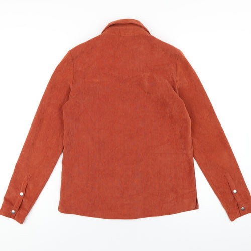 Cooperative Womens Orange Polyester Basic Button-Up Size XS Collared