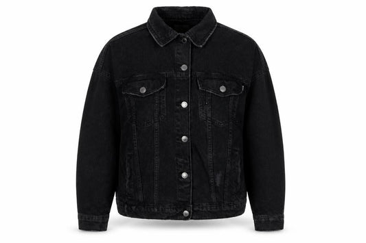 Front view of Bershka women’s black jacket, size S, button