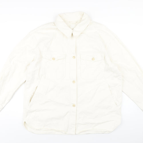 H&M Mens Ivory Cotton Button-Up Size M Collared Button