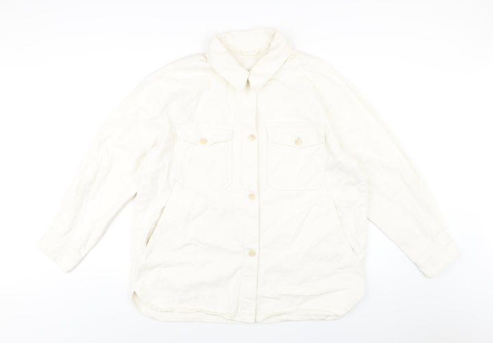 H&M Mens Ivory Cotton Button-Up Size M Collared Button