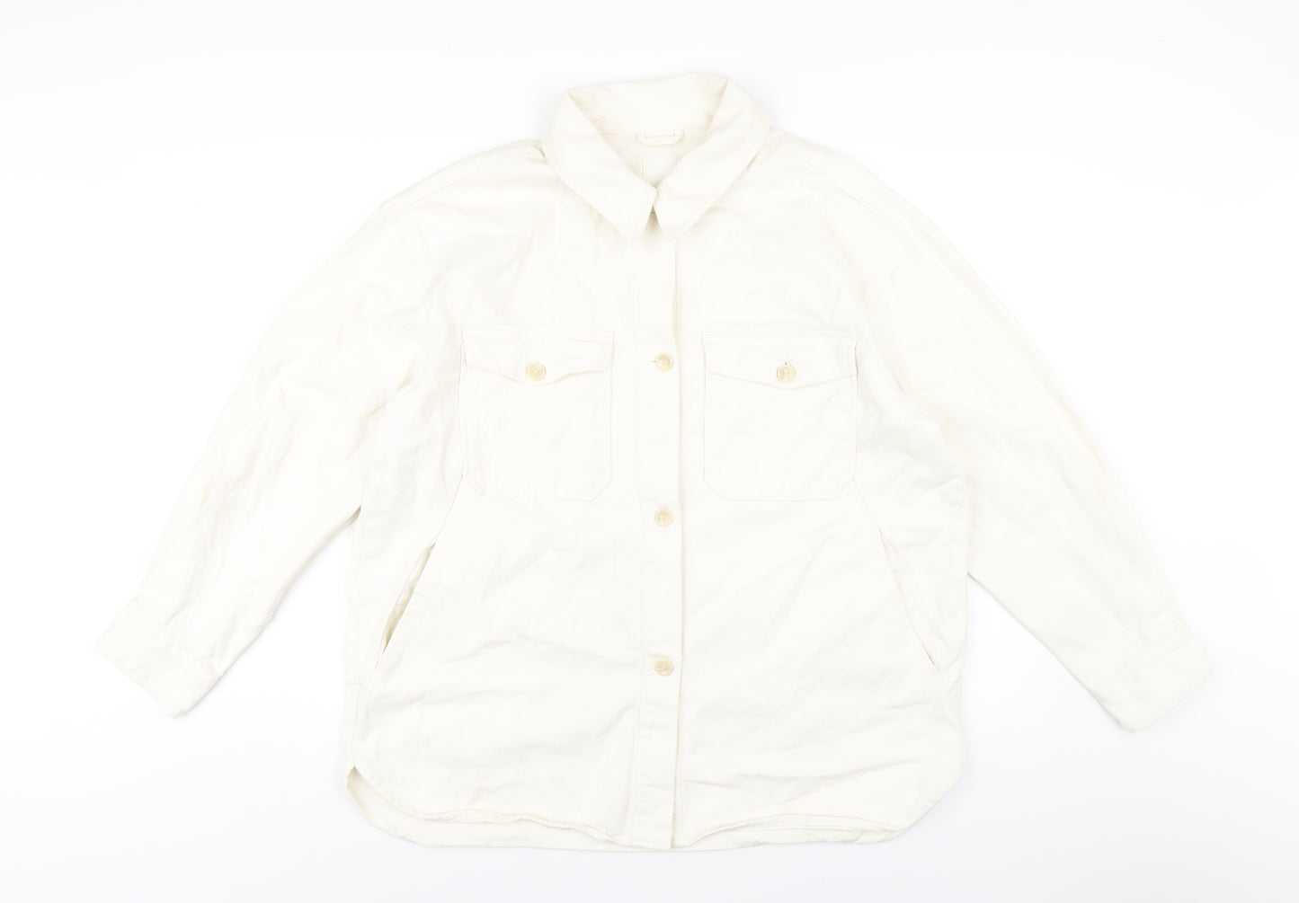 H&M Mens Ivory Cotton Button-Up Size M Collared Button