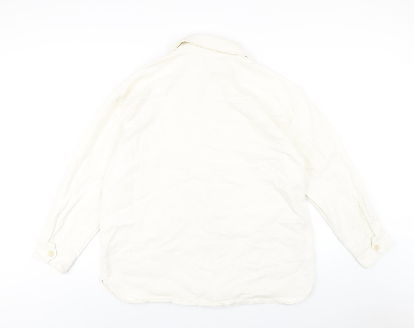 H&M Mens Ivory Cotton Button-Up Size M Collared Button