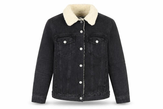 Front view of Topshop women’s black jacket, size UK 6, button