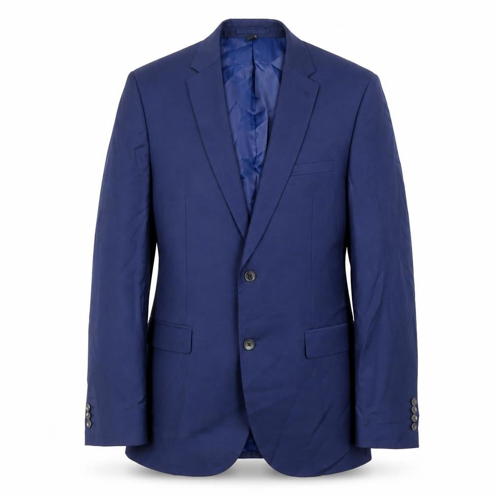 Front view of Marks & Spencer men’s blue polyester jacket blazer, size 42, regular