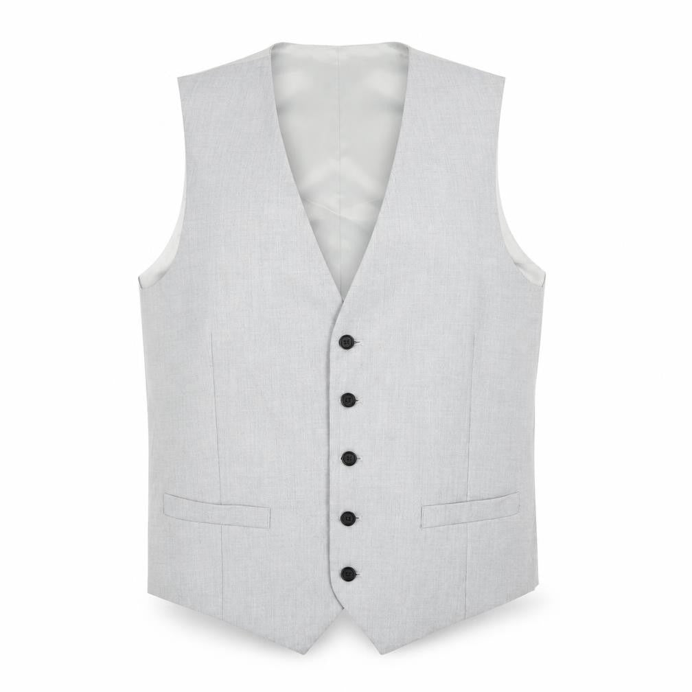 Front view of Marks & Spencer men’s grey polyester jacket suit waistcoat, size 40, regular