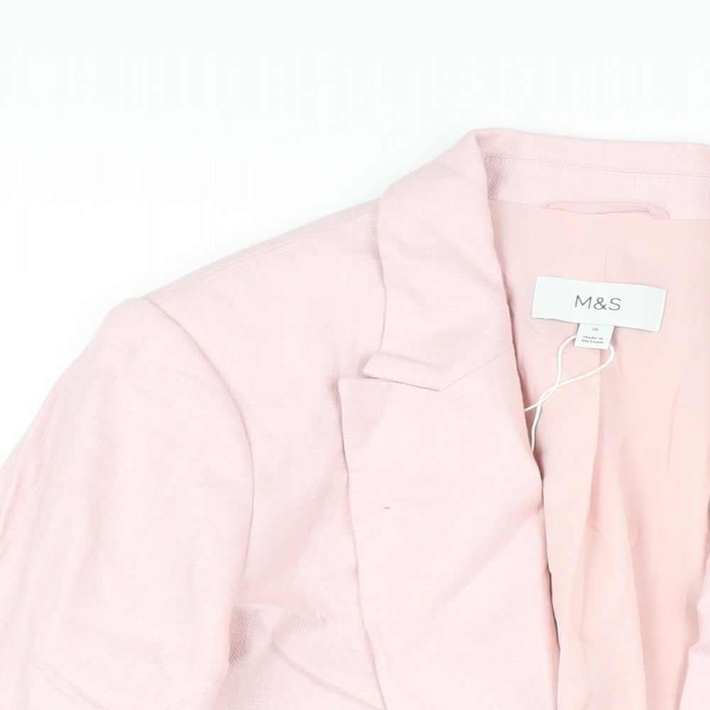 Marks and Spencer Womens Pink Linen Jacket Blazer Size 16