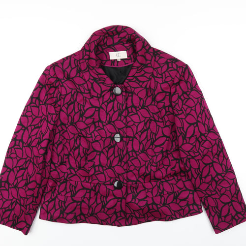 CC Womens Pink Geometric Pea Coat Coat Size 18 Button