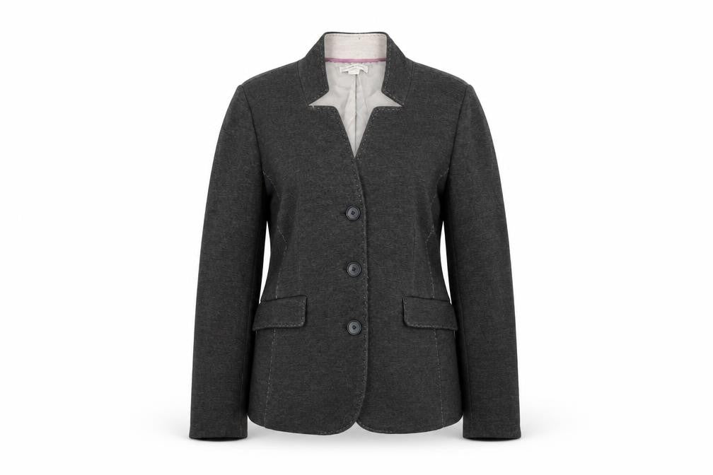 Front view of Coldwater Creek women’s grey jacket, size UK 10, button