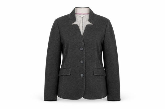 Front view of Coldwater Creek women’s grey jacket, size UK 10, button