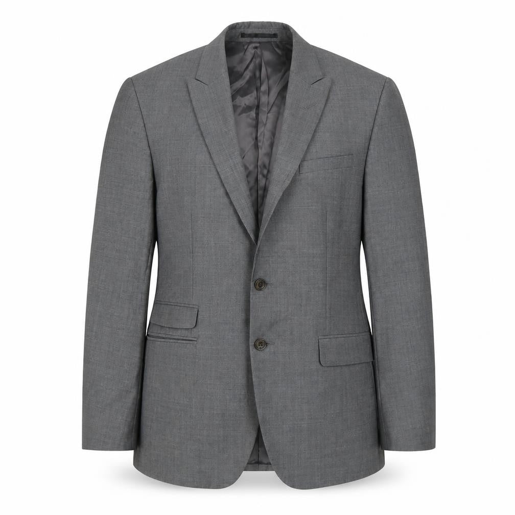 Front view of Slaters men’s grey polyester jacket blazer, size 38, regular