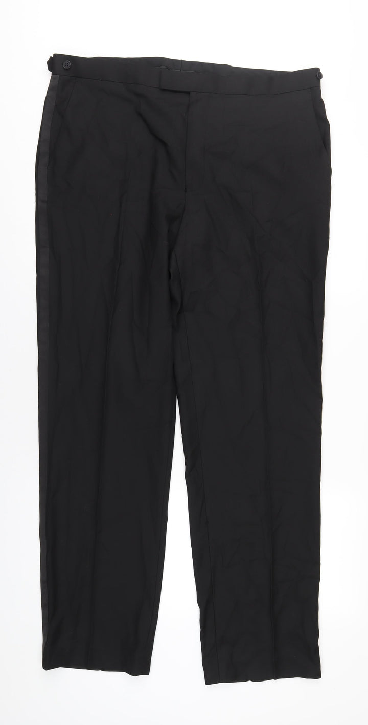 Marks and Spencer Mens Black Polyester Tuxedo Suit Trousers Size 38 Regular