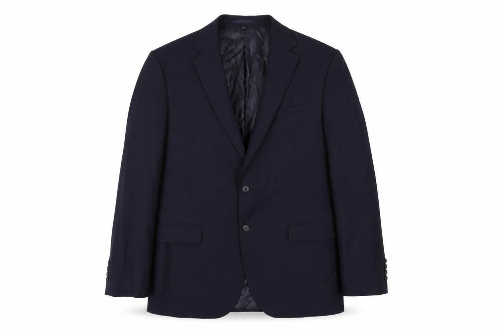 Front view of Marks & Spencer men’s beige viscose jacket blazer, size 44, regular