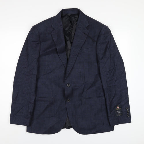 Marks and Spencer Mens Blue Plaid Wool Jacket Blazer Size 38 Regular