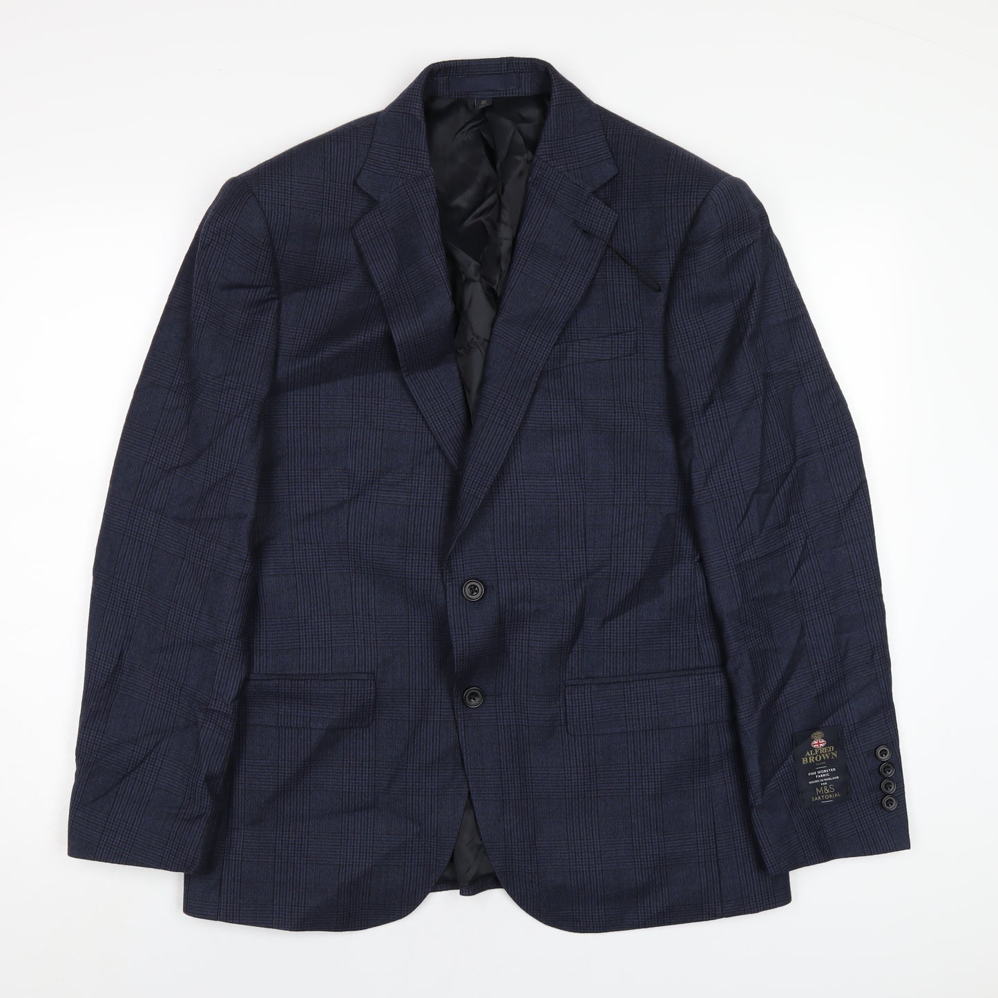 Marks and Spencer Mens Blue Plaid Wool Jacket Blazer Size 38 Regular