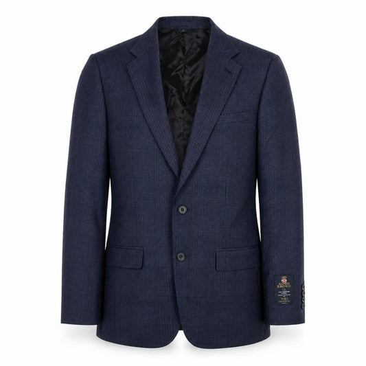 Front view of Marks & Spencer men’s blue plaid wool jacket blazer, size 38, regular