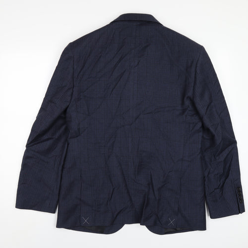 Marks and Spencer Mens Blue Plaid Wool Jacket Blazer Size 38 Regular