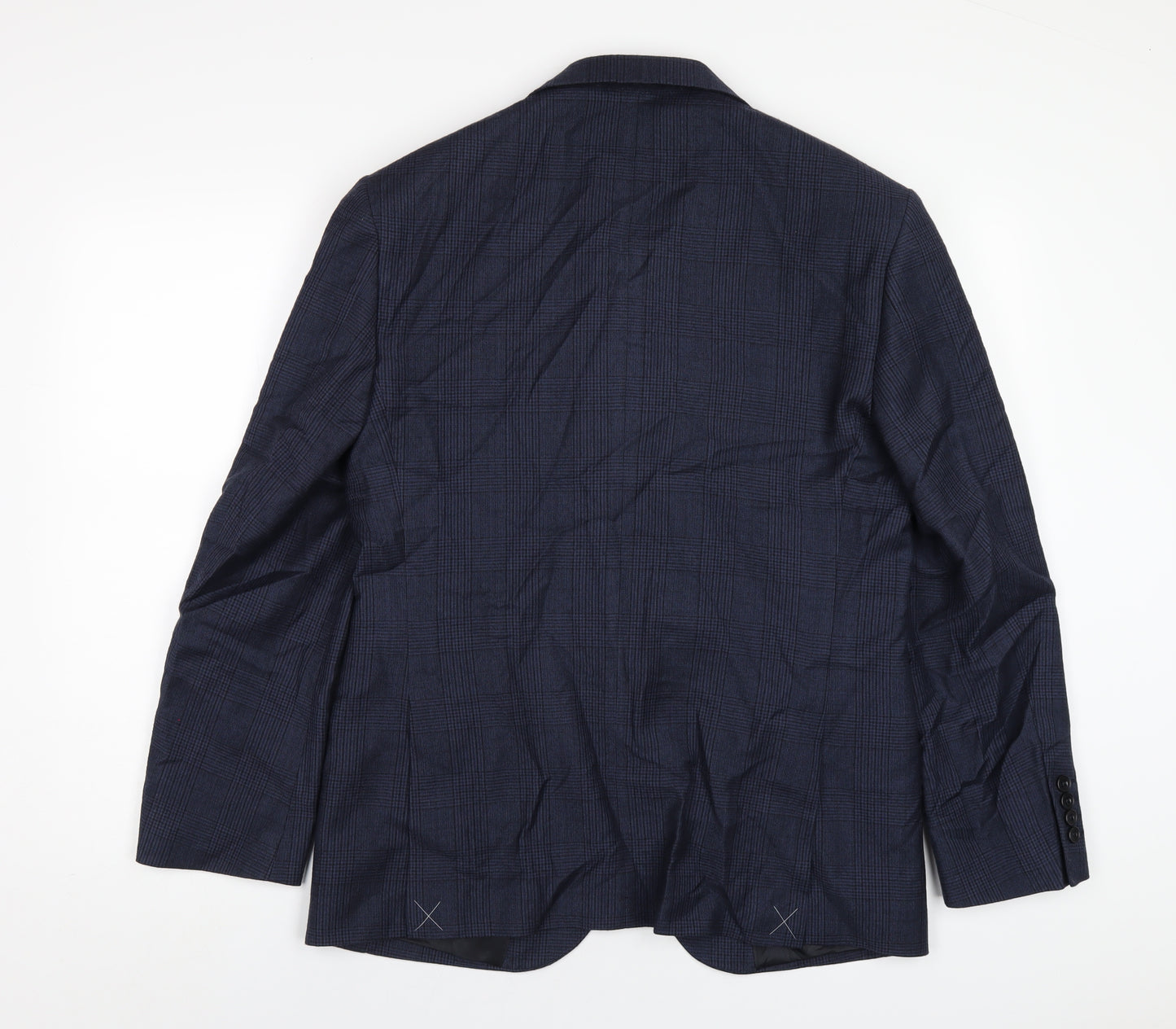 Marks and Spencer Mens Blue Plaid Wool Jacket Blazer Size 38 Regular
