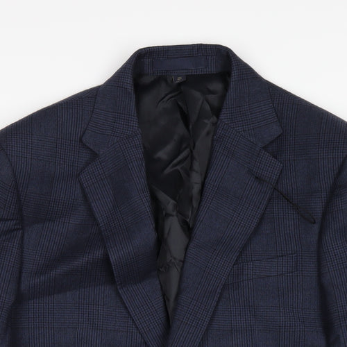 Marks and Spencer Mens Blue Plaid Wool Jacket Blazer Size 38 Regular