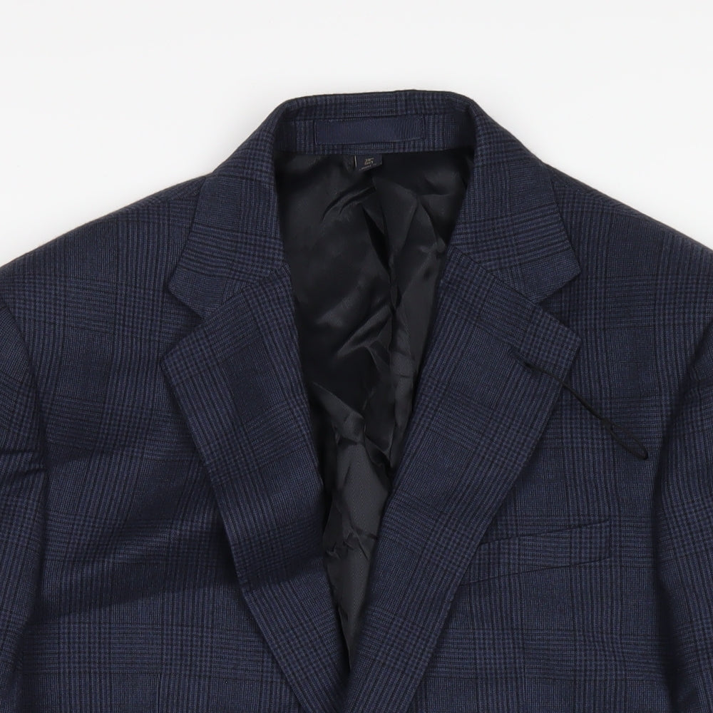 Marks and Spencer Mens Blue Plaid Wool Jacket Blazer Size 38 Regular