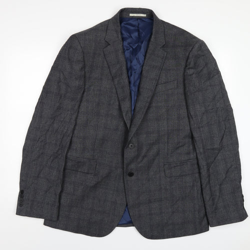 Chester Mens Grey Plaid Wool Jacket Blazer Size 46 Regular