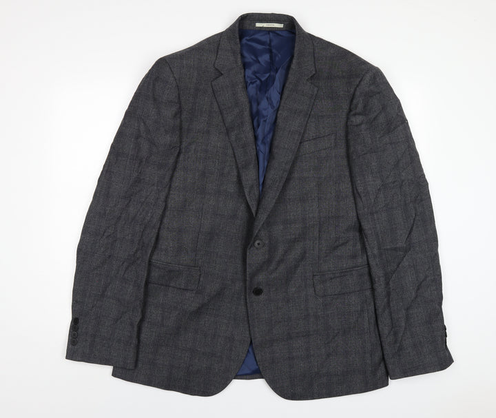 Chester Mens Grey Plaid Wool Jacket Blazer Size 46 Regular
