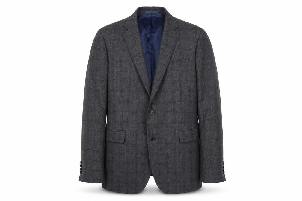 Front view of Chester men’s grey plaid wool jacket blazer, size 46, regular