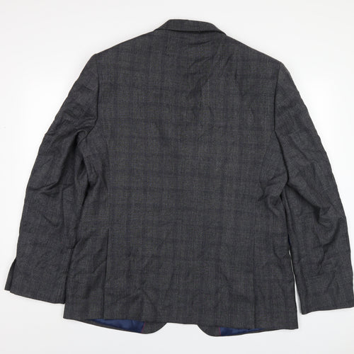 Chester Mens Grey Plaid Wool Jacket Blazer Size 46 Regular