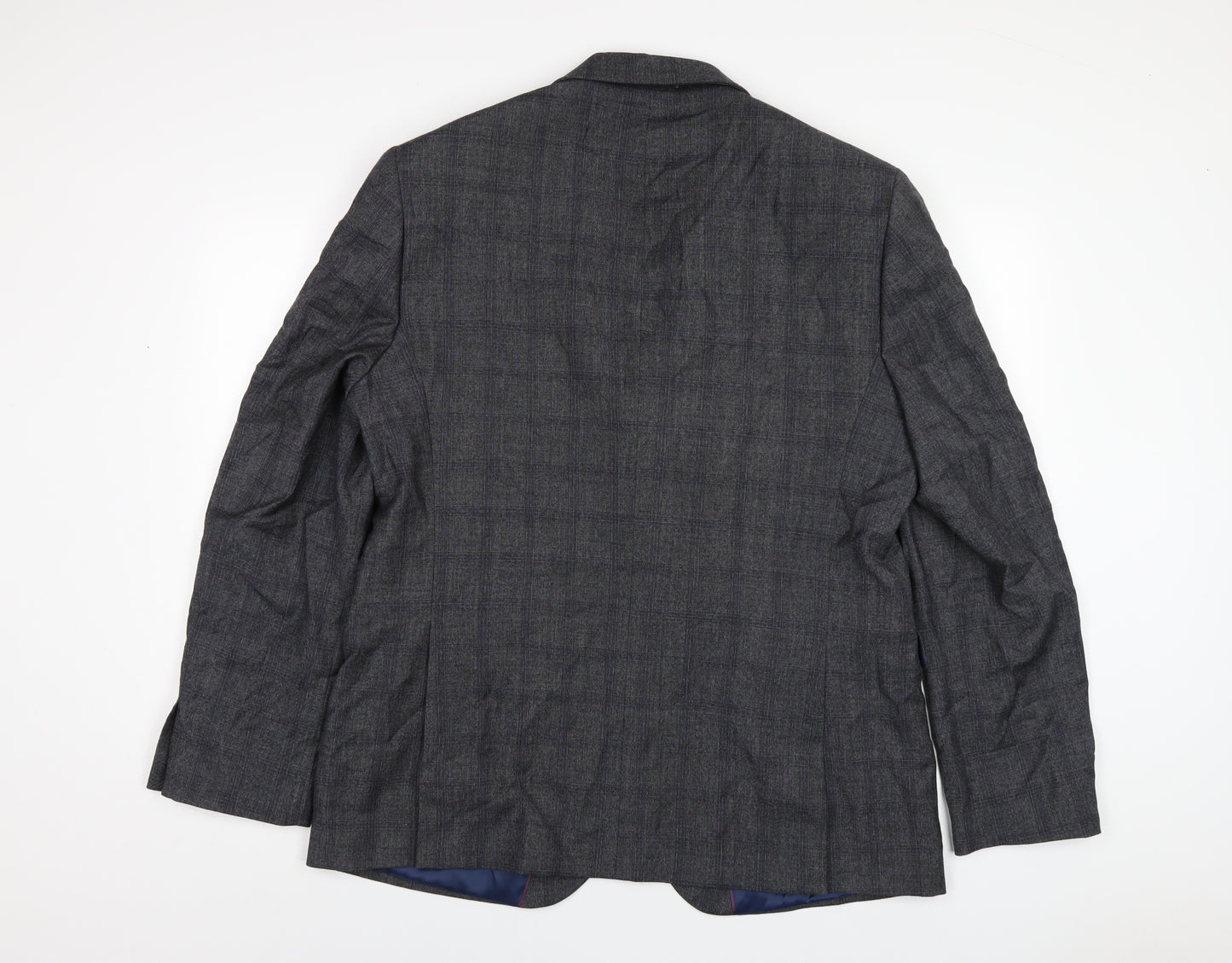 Chester Mens Grey Plaid Wool Jacket Blazer Size 46 Regular