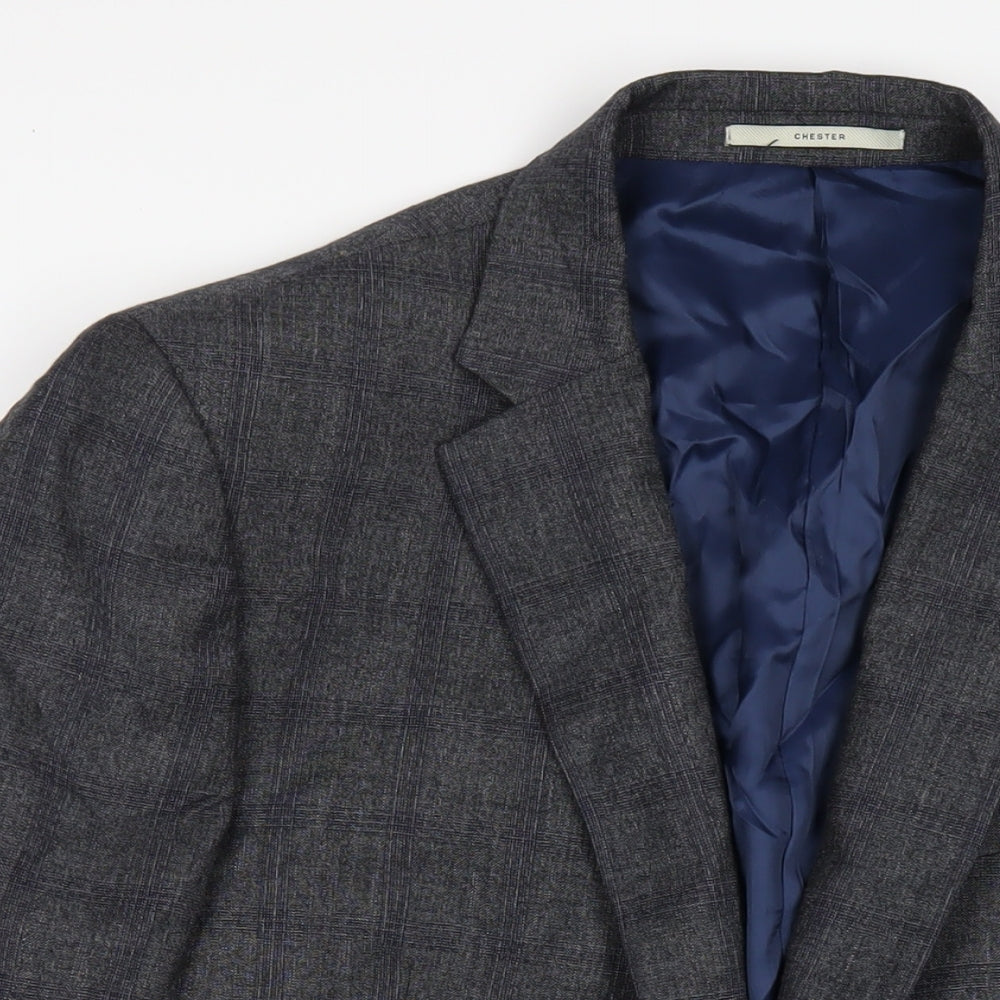 Chester Mens Grey Plaid Wool Jacket Blazer Size 46 Regular