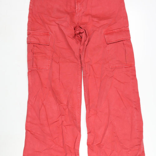 Bershka Womens Red Cotton Wide-Leg Jeans Size 10 L31 in Regular Zip