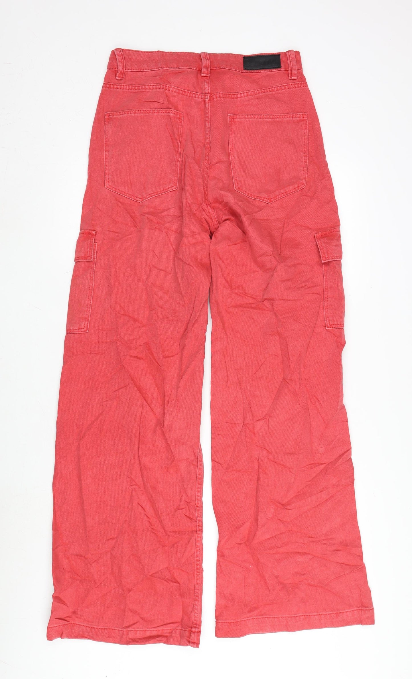 Bershka Womens Red Cotton Wide-Leg Jeans Size 10 L31 in Regular Zip