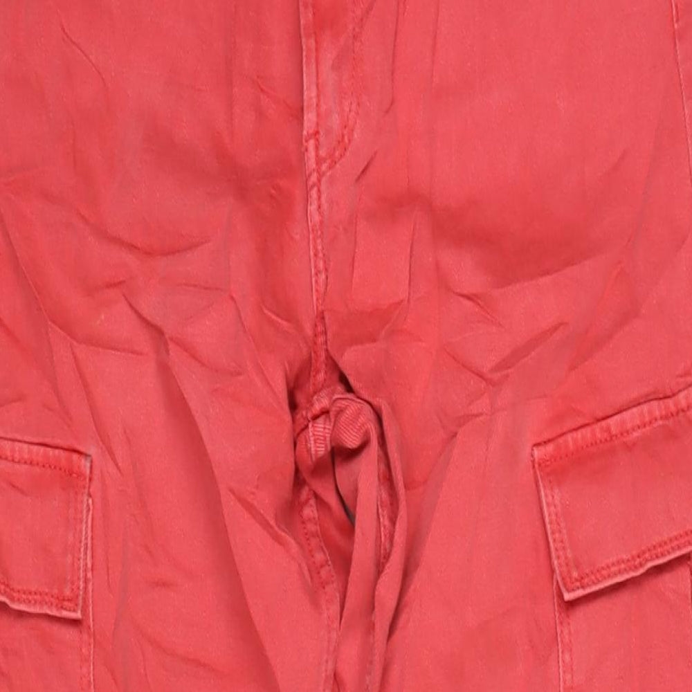 Bershka Womens Red Cotton Wide-Leg Jeans Size 10 L31 in Regular Zip
