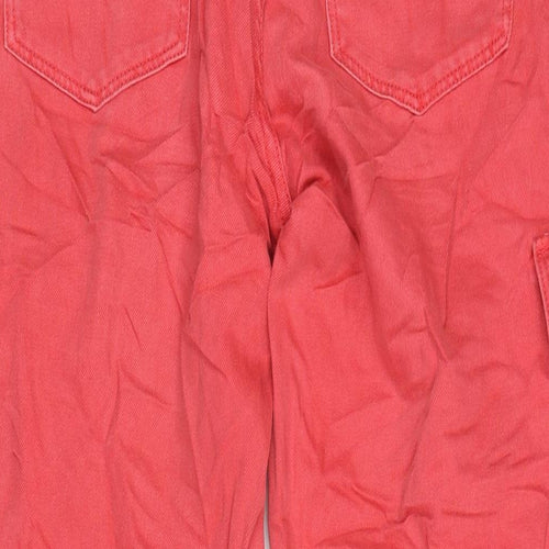 Bershka Womens Red Cotton Wide-Leg Jeans Size 10 L31 in Regular Zip