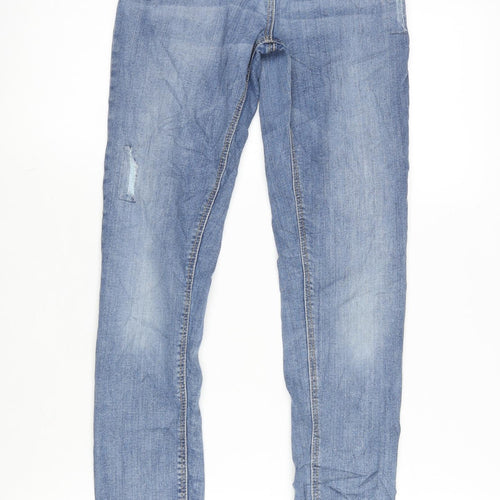 TU Girls Blue Cotton Tapered Jeans Size 14 Years L29 in Regular Zip - Distressed
