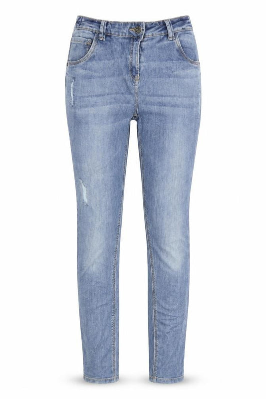 TU Girls Blue Cotton Tapered Jeans Size 14 Years L29 in Regular Zip - Distressed