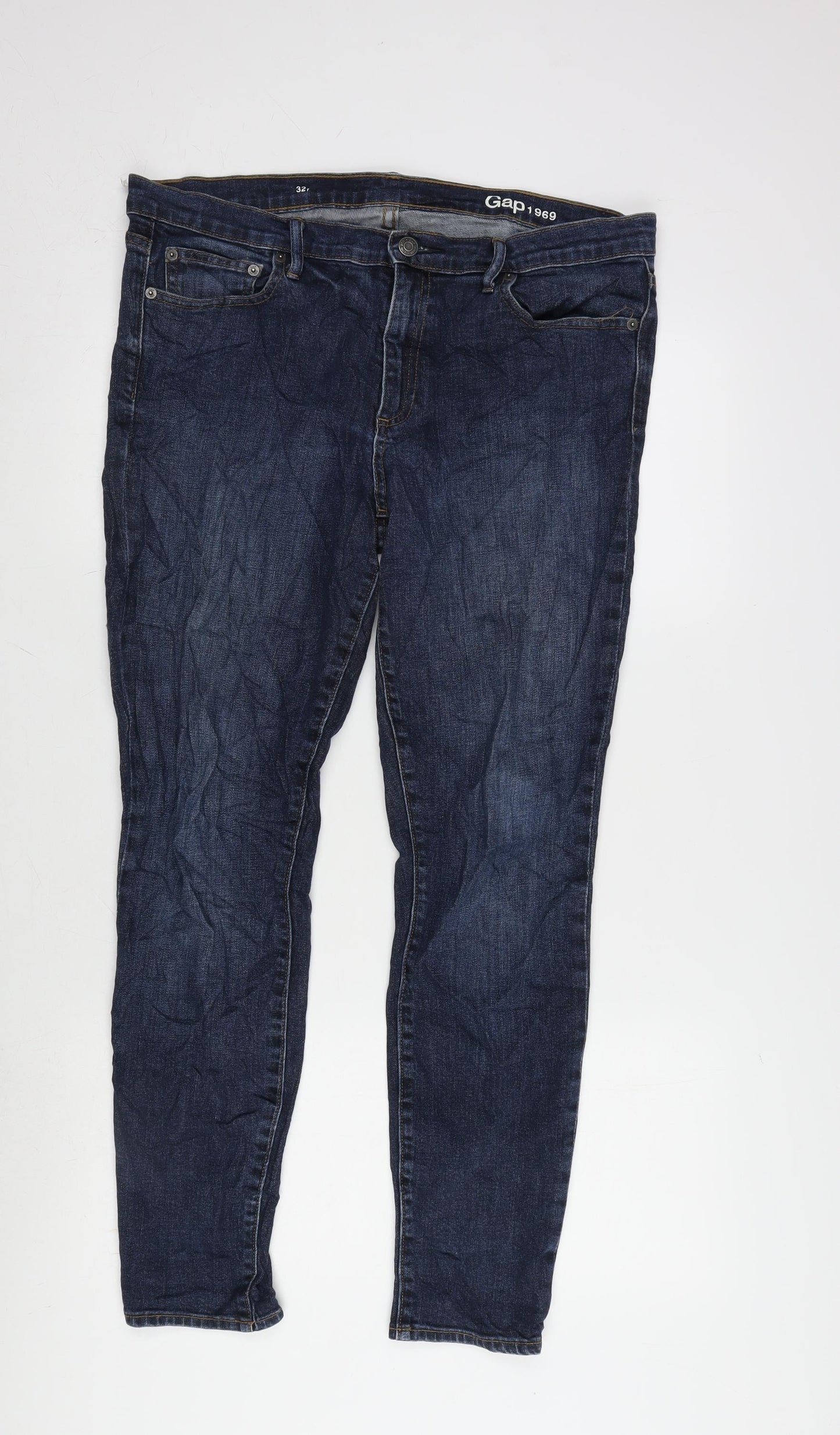 Gap 1969 Womens Blue Cotton Blend Straight Jeans Size 34 in L28.5 in Regular Zip
