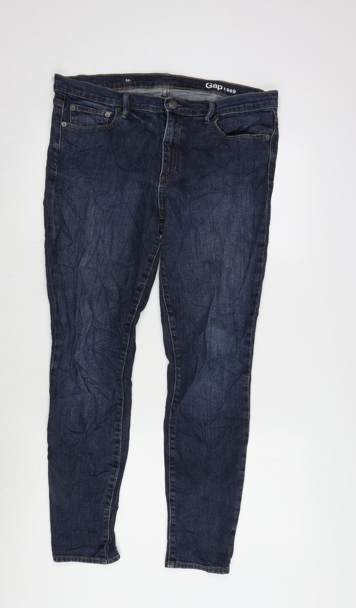 Gap 1969 Womens Blue Cotton Blend Straight Jeans Size 34 in L28.5 in Regular Zip