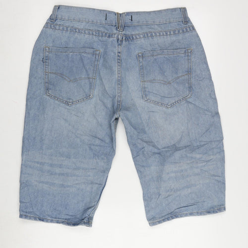 Fabric Mens Blue Cotton Bermuda Shorts Size L L14 in Extra-Slim Zip