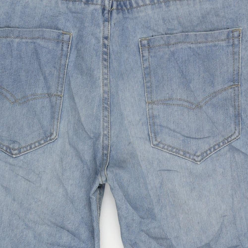 Fabric Mens Blue Cotton Bermuda Shorts Size L L14 in Extra-Slim Zip
