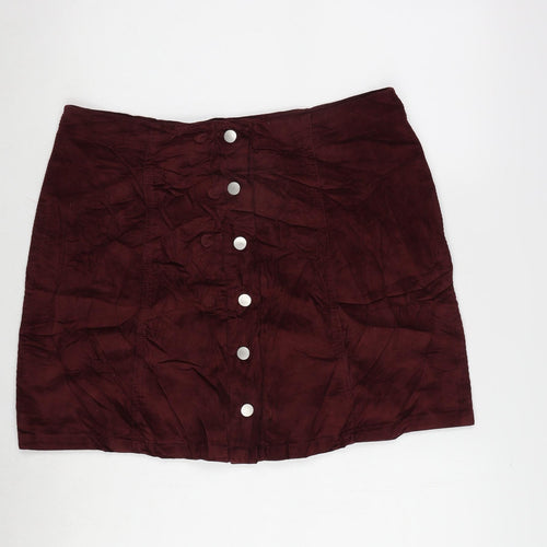 Matalan Womens Red Cotton A-Line Skirt Size 14 Button