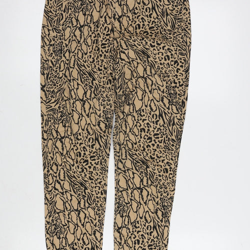 Divided Womens Beige Cotton Blend Tapered Jeans Size 8 L26 in Regular Zip - Leopard pattern. - raw hem.