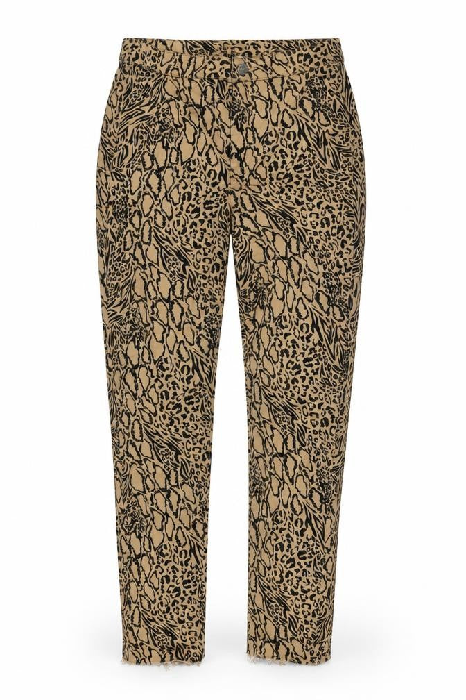 Divided Womens Beige Cotton Blend Tapered Jeans Size 8 L26 in Regular Zip - Leopard pattern. - raw hem.