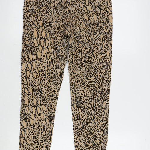 Divided Womens Beige Cotton Blend Tapered Jeans Size 8 L26 in Regular Zip - Leopard pattern. - raw hem.