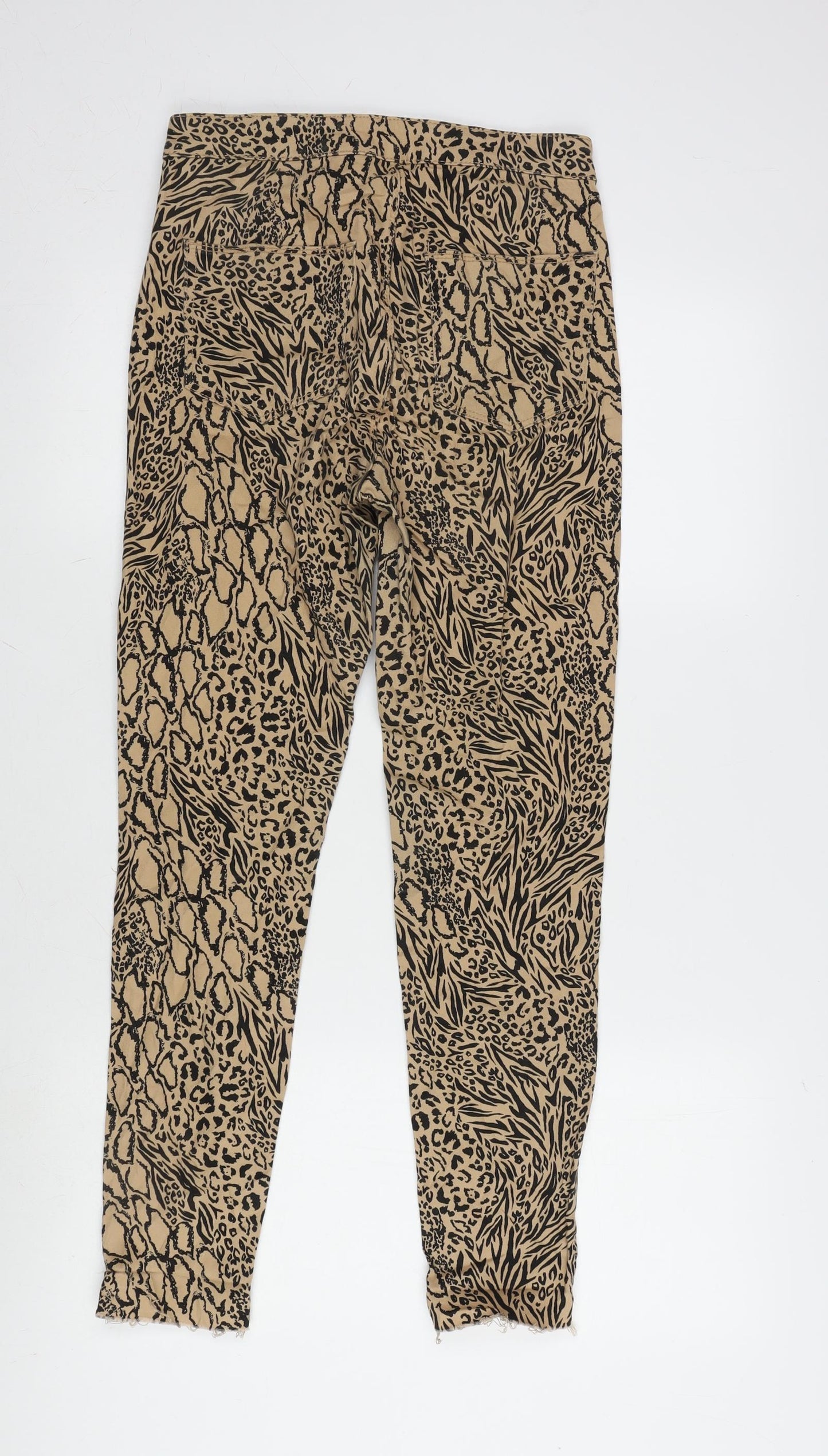 Divided Womens Beige Cotton Blend Tapered Jeans Size 8 L26 in Regular Zip - Leopard pattern. - raw hem.
