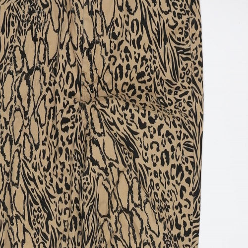 Divided Womens Beige Cotton Blend Tapered Jeans Size 8 L26 in Regular Zip - Leopard pattern. - raw hem.